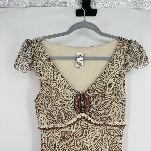 Y2K Sangria Silk Dress Beaded Babydoll Floral Boho Fairy Read Women’s XS-S Cream - Picture 2 of 13